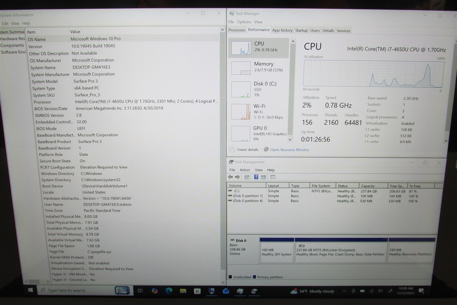 Microsoft Surface Pro 3 i7-4650U 1.7GHz 8GB RAM 256GB 12" Windows 10 Pro Tablet