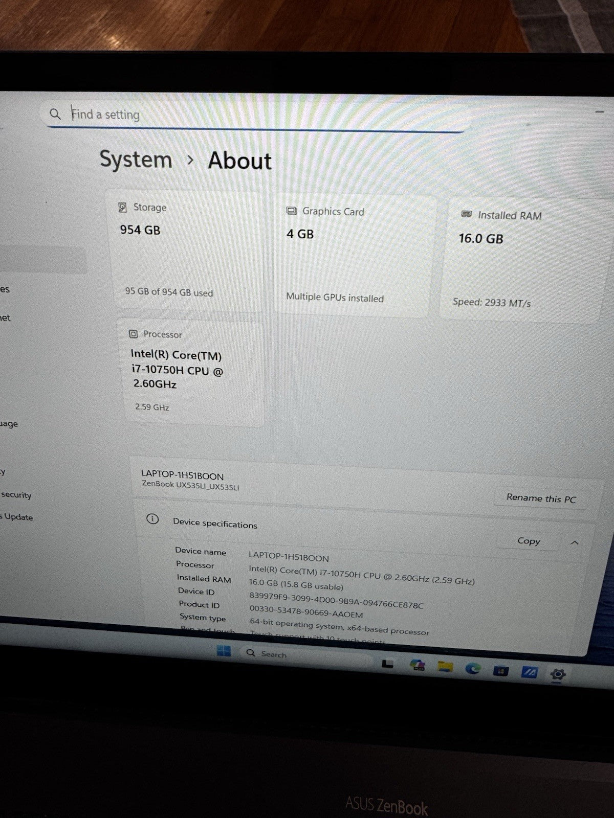 Asus ZenBook UX535L 15.6" Touch, i7 10750H, 16GB, 1TB GTX1650Ti  Touchpad Issue