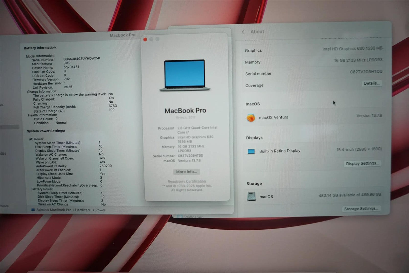 Apple MacBook Pro 2017 A1707 15" Retina i7-7700HQ 16GB 512GB SSD Laptop