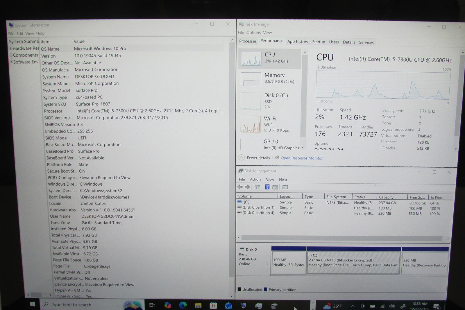 Microsoft Surface Pro 5 1807 i5-7300U 2.6GHz 8GB RAM 256GB 12" Win 10 Pro DMG